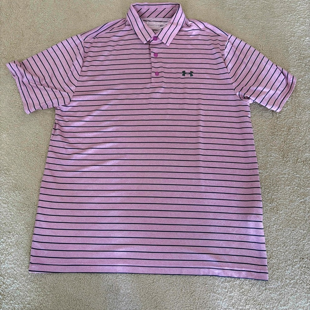 Under Armour Black and Pink Polo Shirt Classic Design